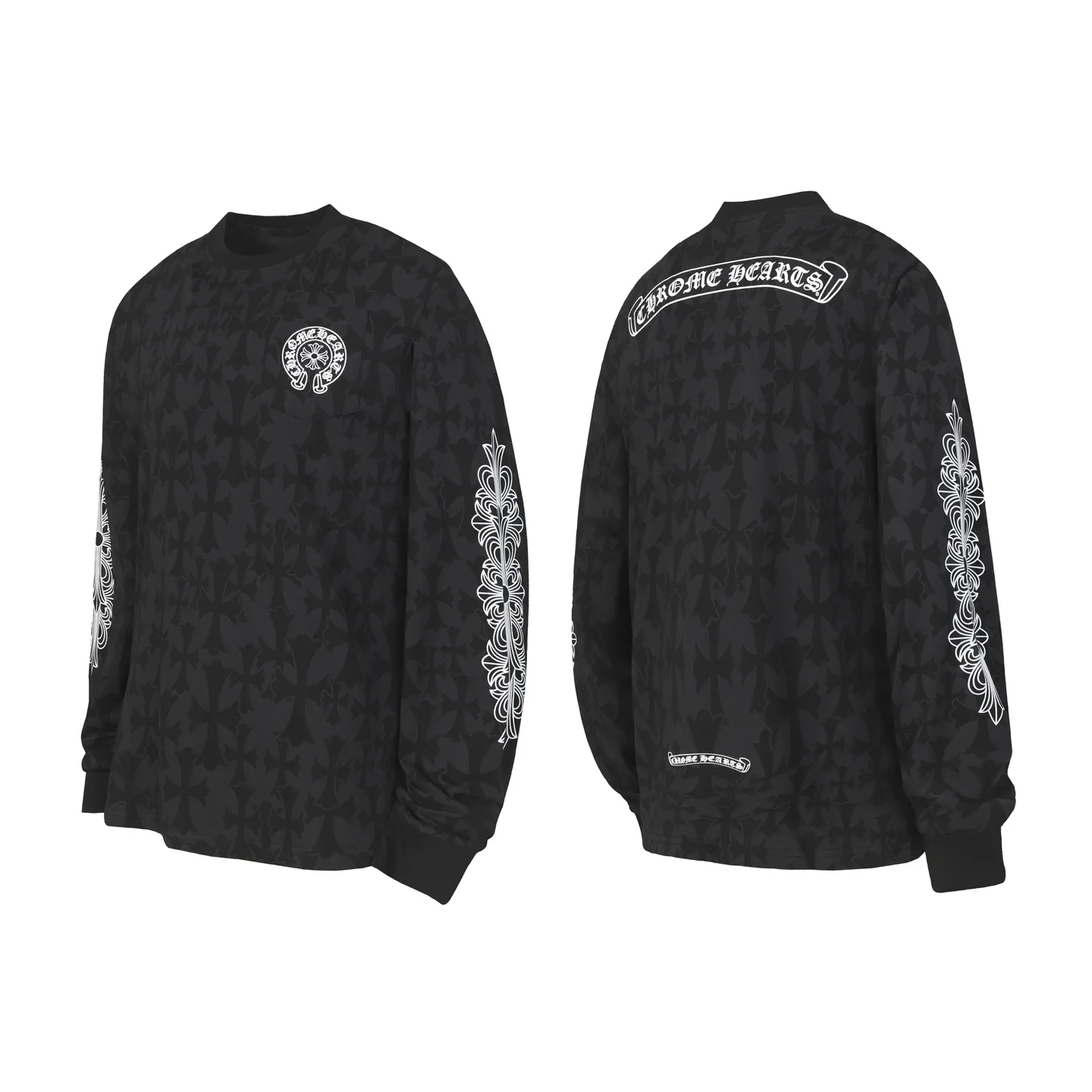 P170 Cross-border quantity model. If you pursue quality, please do not place an order. -Chrome Hearts/Chrome Hearts Dark Pattern Cross✝️Sanskrit printed popular long-sleeved T-shirt -High weight, high density and high quality. The wool is soft, delicate and skin-friendly. It feels soft and silky. It has excellent warmth and skin-friendly properties.